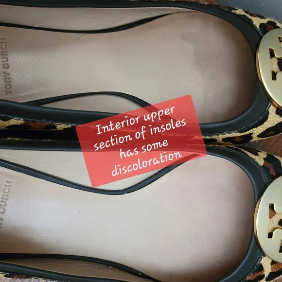 Tory Burch SZ 7.5 Animal Print REAL Bovine Hair Flats Gold Tory Emblem & Dustbag - Picture 10 of 15